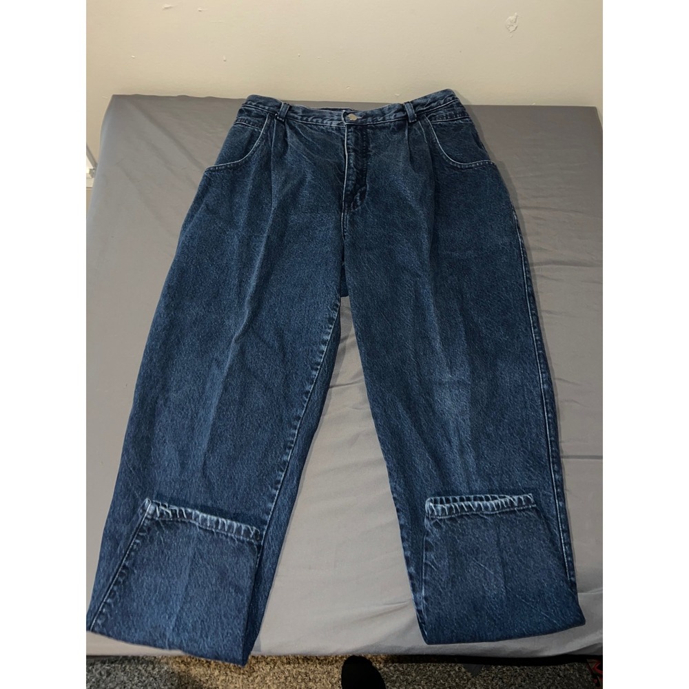 Sasson Vintage High Waisted Pleated Jeans Dark Wash Blue Cotton Size 16